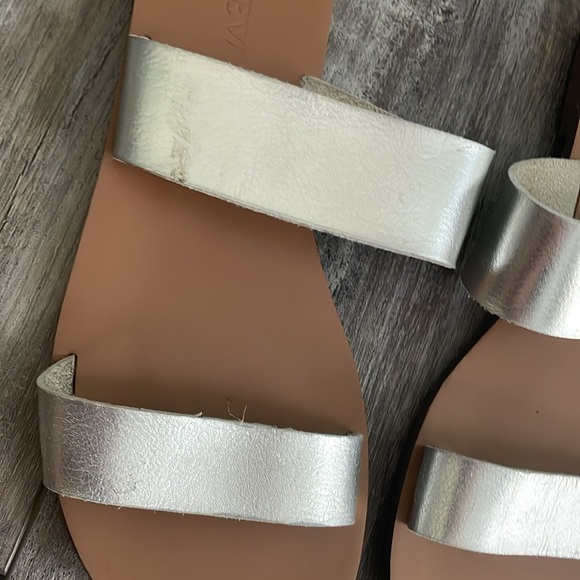 J.Crew Malta metallic silver 2 strap leather flat slide sandal size 7 - Picture 2 of 7